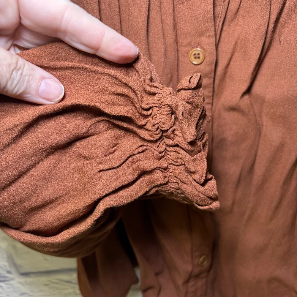 Reformation Shirt Womens Small Rust Peasant Puff Sleeve Off Shoulder Crop Boho